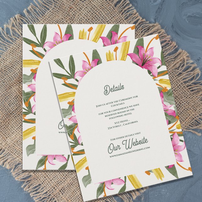 Carte D'accompagnement Blush Pink Lily Floral Arched Wedding Details (Blush Pink Lily Arched Wedding Details Card | Romantic Botanical Floral Arch Garden Wedding Insert)