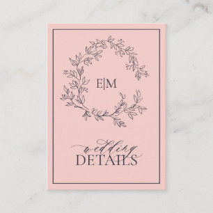 Carte D'accompagnement Blush Pink Navy Blue Monogram Détails du Mariage