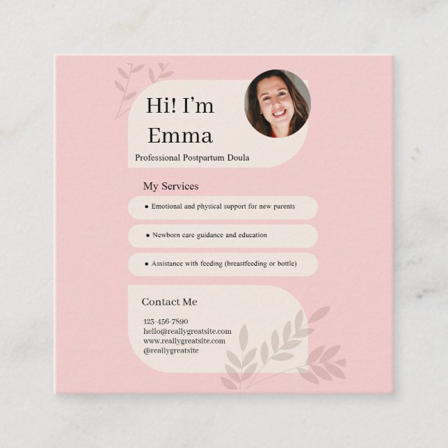 Carte D'accompagnement Blush Pink Postpartum Doula Professional Design (Devant)