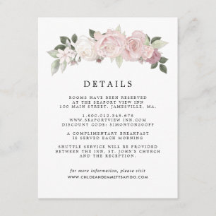 Carte D'accompagnement Blush Pink Rose Floral Mariage Détails de l'invité