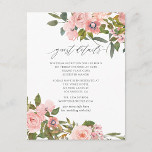 Carte D'accompagnement Blush Pink & Rose Gold Roses Mariages Détails