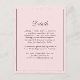 Carte D'accompagnement Blush Pink Simple Elegant Wedding Info Détails