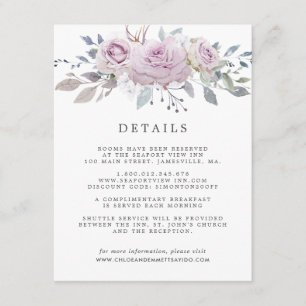 Carte D'accompagnement Blush Purple Rose Floral Mariage Détails de l'invi