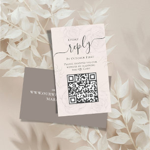 Carte D'accompagnement Blush QR Code RSVP Online Floral Calligraphie