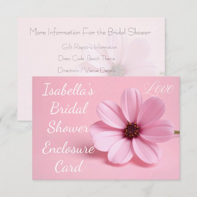 Carte D'accompagnement Blush Rose Cosmos Floral Script Enterrement de Vie (Devant / Derrière)