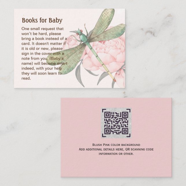 Carte D'accompagnement Blush Rose Dragonfly Floral Livres Pour Baby Poem  (Devant / Derrière)