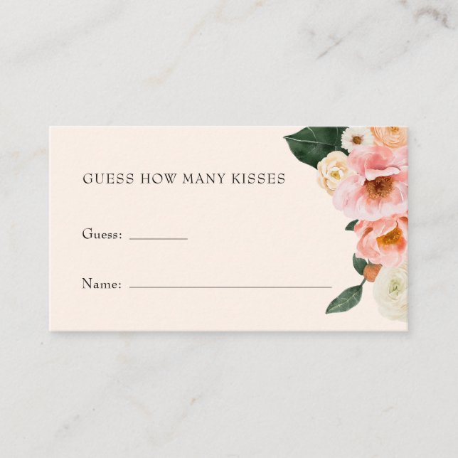 Carte D'accompagnement Blush Rose Floral Devinez Combien De Baisers (Devant)
