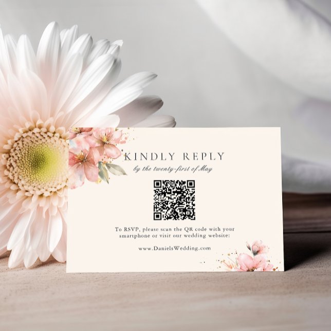 Carte D'accompagnement Blush rose Floral Élégant Script Mariage RSVP (Créateur téléchargé)