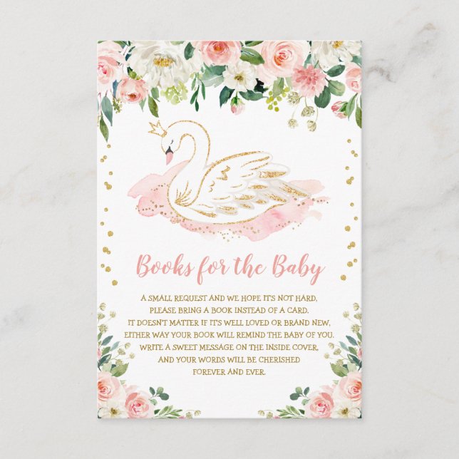 Carte D'accompagnement Blush Rose Floral Swan Princess Livres pour bébé (Devant)