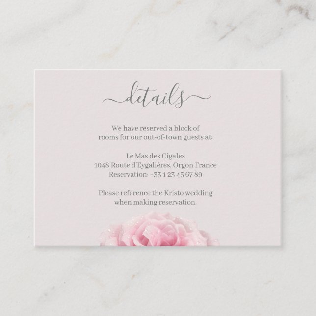 Carte D'accompagnement Blush Rose Grey Floral Mariage Hotel Détail (Devant)