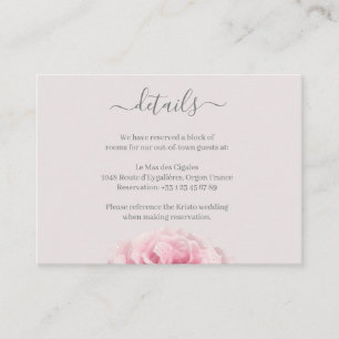 Carte D'accompagnement Blush Rose Grey Floral Mariage Hotel Détail