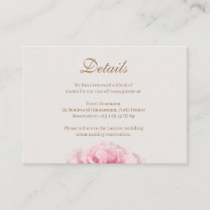 Carte D'accompagnement Blush Rose Ivory Gold Mariage Détail de l'hôtel