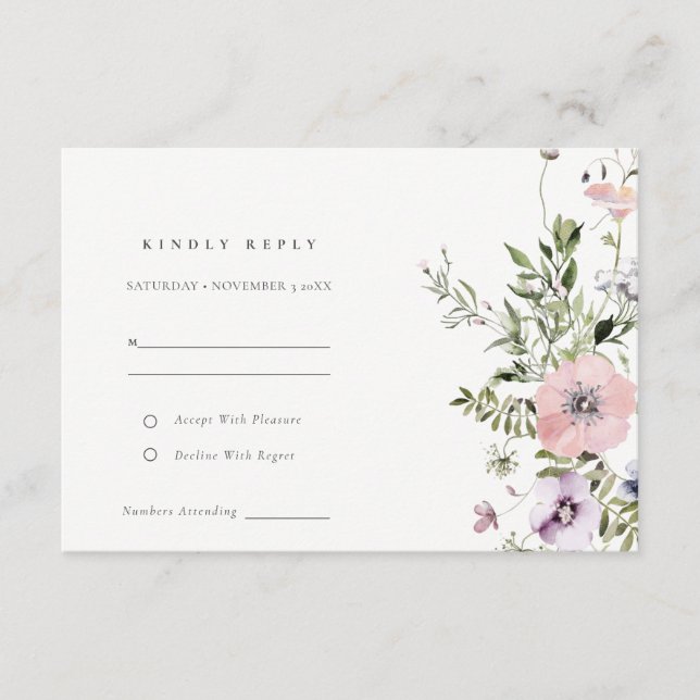 Carte D'accompagnement Blush rose Lilac Fleur sauvage Wreath Wedding RSVP (Devant)
