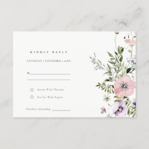 Carte D'accompagnement Blush rose Lilac Fleur sauvage Wreath Wedding RSVP