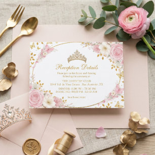 Carte D'accompagnement Blush Rose Quinceañera Papillon Doré