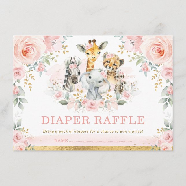 Carte D'accompagnement Blush Safari Jungle Baby Girl Douche Déchets Raffl (Devant)