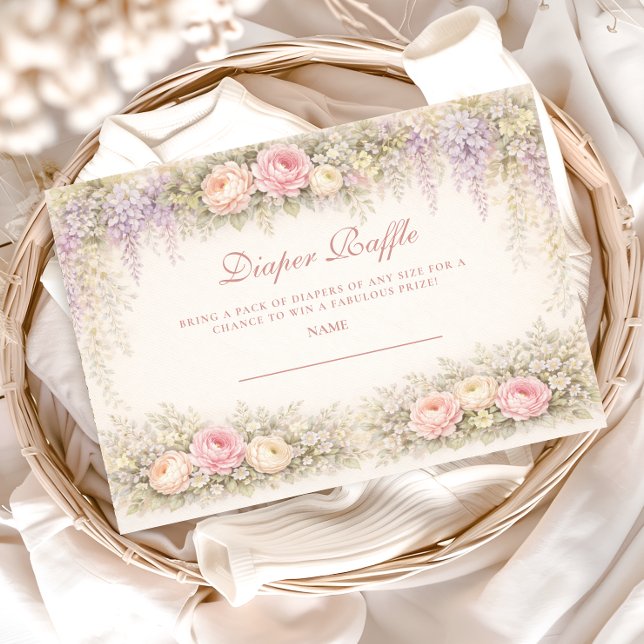 Carte D'accompagnement Blush Wisteria And Rose Garden Diapper Raffle (Créateur téléchargé)