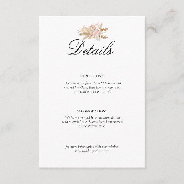 Carte D'accompagnement Bohème Chic mariage floral  (Devant)