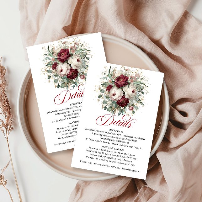 Carte D'accompagnement Bohème Élégant Détails Dorés et Verdure de Bourgog (Sophisticated Boho Burgundy Greenery Gold Details Card)