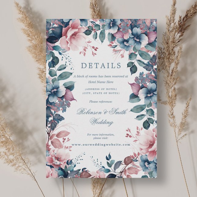 Carte D'accompagnement Bohème Floral Dusty Blue Détails du Mariage (Bohemian Floral Dusty Blue Wedding Details Enclosure Card)