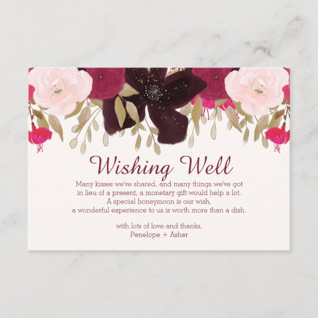 Carte D'accompagnement Bohème Floral Mariage Wishing well Insert Card (Devant)