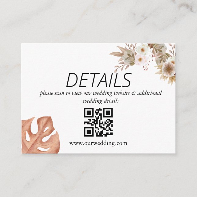 Carte D'accompagnement Bohème Floral Terracotta Mariage QR Code (Devant)