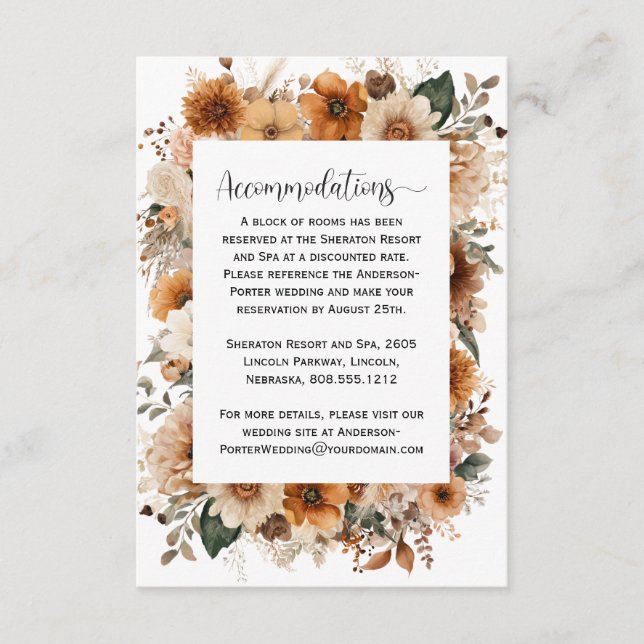 Carte D'accompagnement Bohème Rustique Automne Mariage Floral | (Devant)