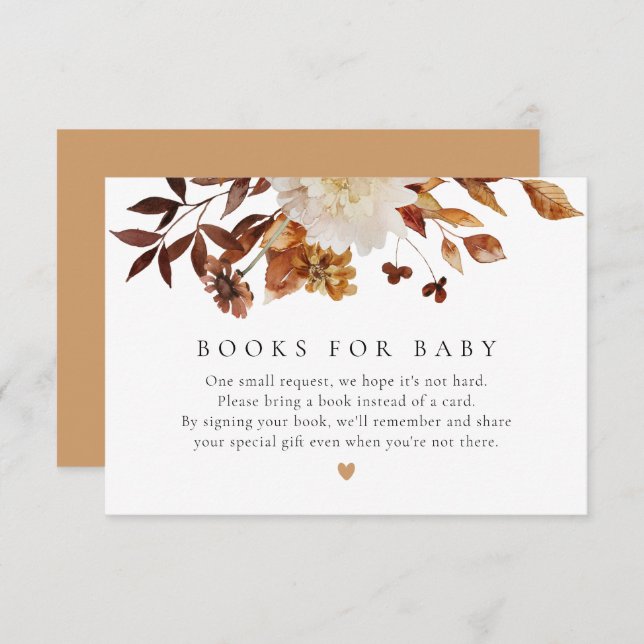 Carte D'accompagnement Bohemian Fall Floral Books for Baby Request Card (Devant / Derrière)