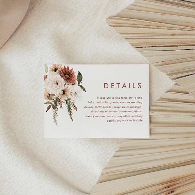 Carte D'accompagnement Bohemian Floral Terracotta Détails du Mariage (Créateur téléchargé)