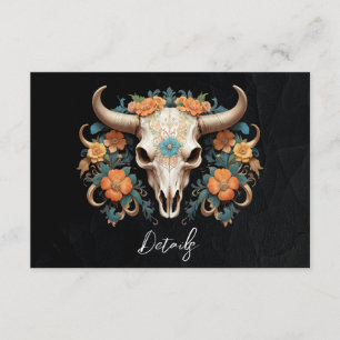 Carte D'accompagnement Boho Aquarelle Floral Vache Crâne Mariage QR code