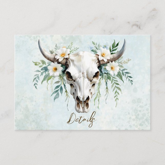 Carte D'accompagnement Boho Aquarelle Floral Vache Crâne Mariage QR code (Devant)