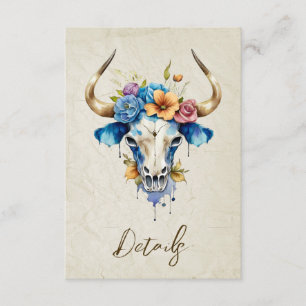 Carte D'accompagnement Boho Aquarelle Floral Vache Crâne Mariage QR code