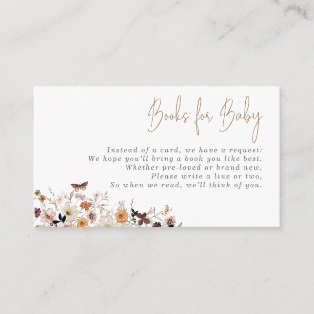 Carte D'accompagnement Boho Automne Fleurs sauvages Livres pour bébé (Devant)