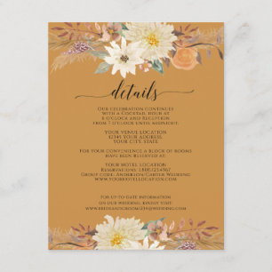Carte D'accompagnement BOHO Automne Floral Aquarelle Bio Terre Moutarde
