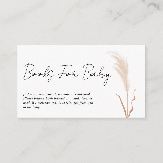 Carte D'accompagnement Boho Baby Shower Livre Demande Herbe des Pampas (Devant)