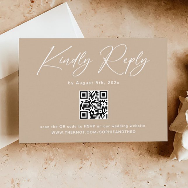 Carte D'accompagnement Boho Beige Neutre Mariage RSVP Qr Code (Créateur téléchargé)