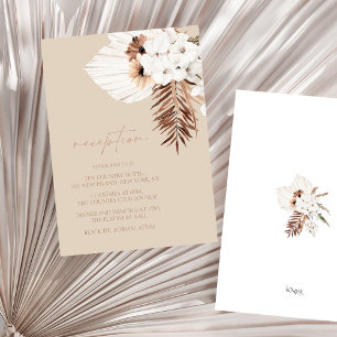 Carte D'accompagnement Boho Beige Pampas Grass Orchid Réception de mariag
