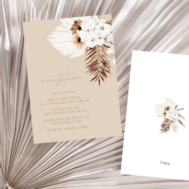 Carte D'accompagnement Boho Beige Pampas Grass Orchid Réception de mariag (Boho Terracotta Beige Floral Wedding Reception Enclosure Card)