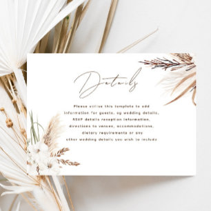 Carte D'accompagnement Boho blanc moderne Détails du Mariage de automne F
