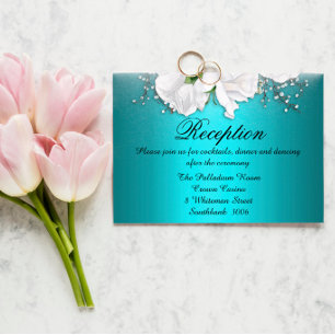 Carte D'accompagnement Boho Blanc Rose Metallic Aqua Réception de mariage