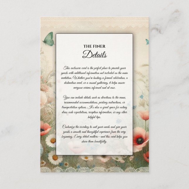 Carte D'accompagnement Boho Blooms et Vintage Vows Mariage (Devant)
