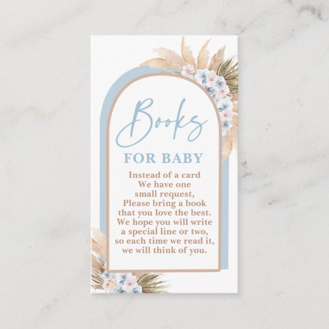 Carte D'accompagnement Boho Blue Boy Pampas Grass Books for Baby Card (Devant)