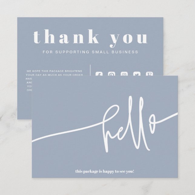 Carte D'accompagnement Boho Blue Hello Merci Order Small Business (Devant / Derrière)