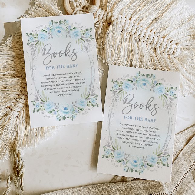 Carte D'accompagnement Boho Blue Silver Garden Flowers Livres pour bébé (Créateur téléchargé)