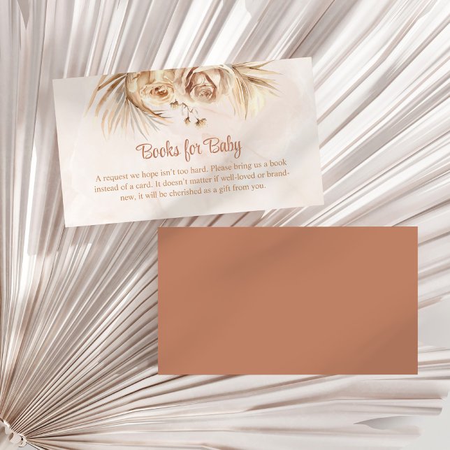 Carte D'accompagnement Boho Blush Floral Livres pour Baby Encape Card (Boho Blush Floral Books for Baby Enclosure Card on a sunny white dry palm leaf.)