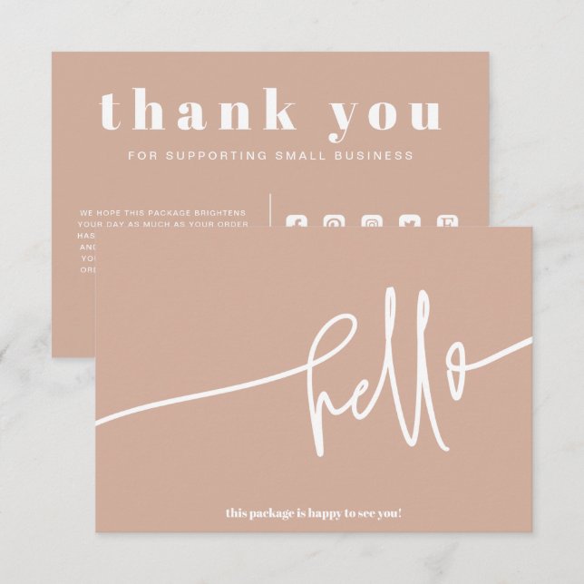 Carte D'accompagnement Boho Blush Hello Merci Order Small Business (Devant / Derrière)