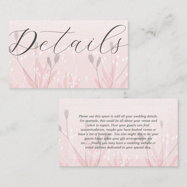 Carte D'accompagnement Boho Blush Pink Foliing Détails du Mariage (Devant / Derrière)