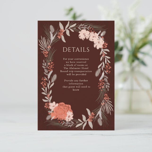 Carte D'accompagnement Boho Botanical Brown and Cream Mariage Détails (Debout devant)