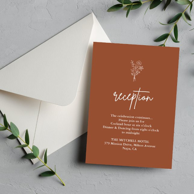 Carte D'accompagnement Boho Botanicals Réception de Mariage en Terracotta (Terracotta boho botanical enclosure card adds warm earthy charm while organizing details.)