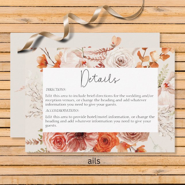 Carte D'accompagnement Boho Burange Fall Floral Beige Détails (Créateur téléchargé)